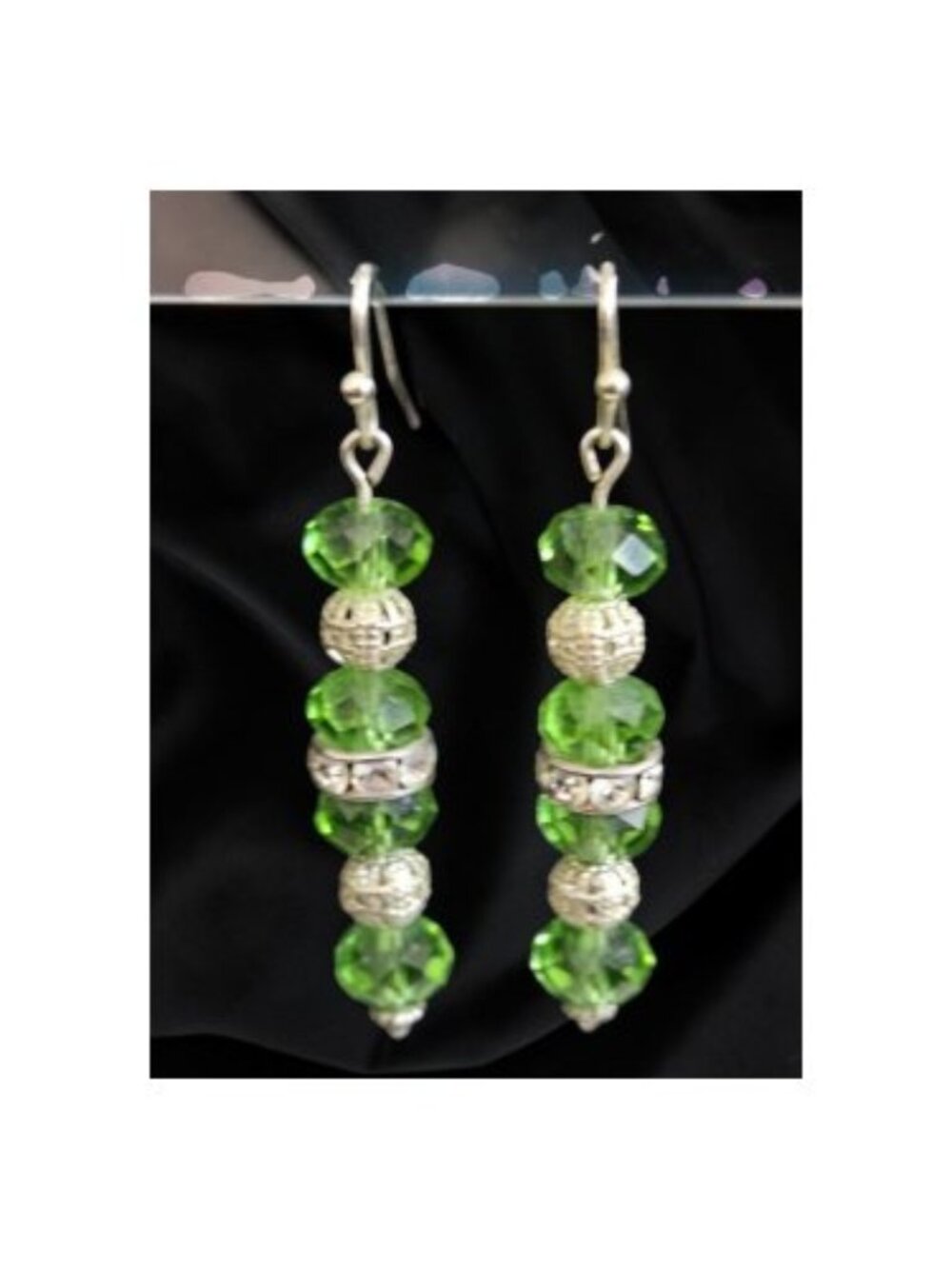 Handmade Green Stone and Silver Dangle Earrings